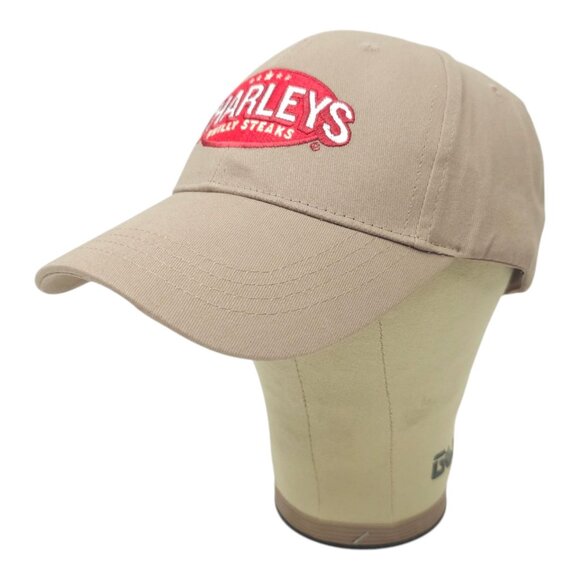 Charleys Philly Steaks Embroidered Logo Strapback Cap Trucker Baseball Khaki Hat - Picture 2 of 13